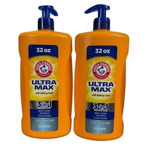 2x 32 oz Arm & Hammer Ultra Max Body Wash Shampoo Conditioner 3 in 1 Cool Water